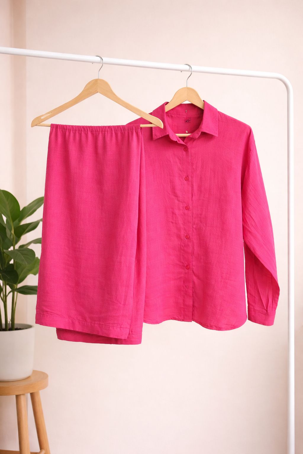 Hot Pink Breeze Cotton Linen Cord Set