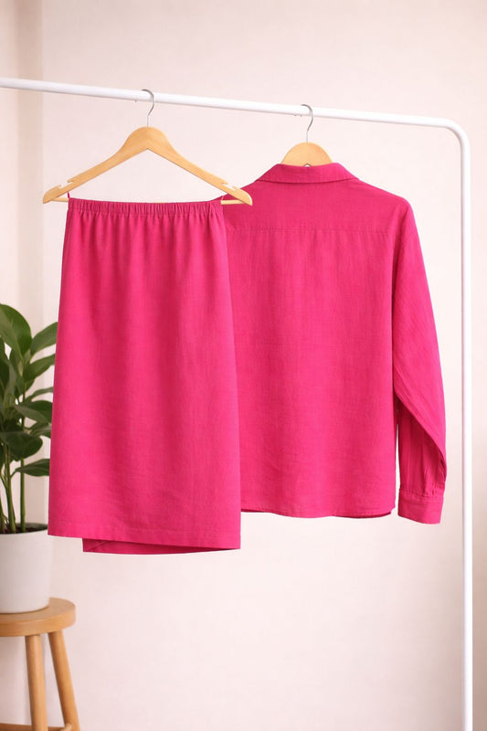 Hot Pink Breeze Cotton Linen Cord Set
